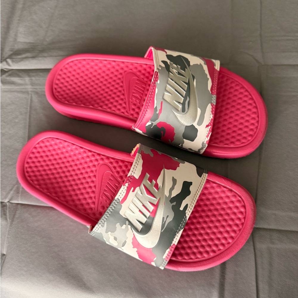 Nike Pink and Gray Camouflage Slides